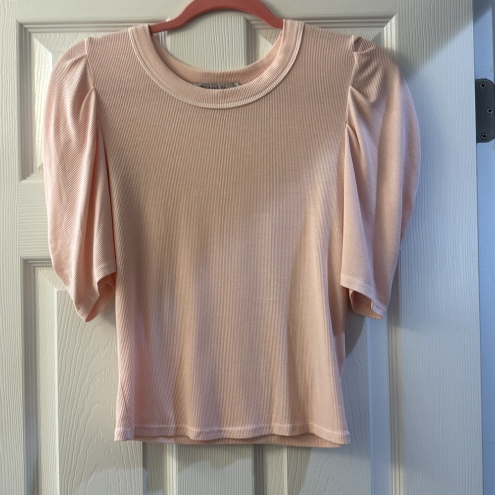 Like new - Michael Stars. Ribbed V-neck tee. One size. Pink color.